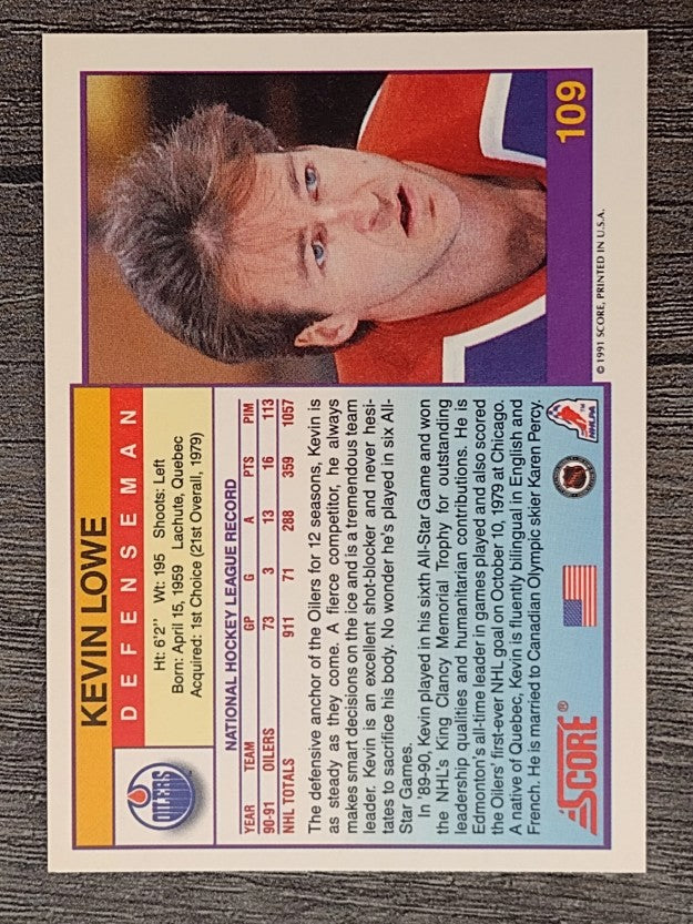 1991-92 Score American #109 Kevin Lowe