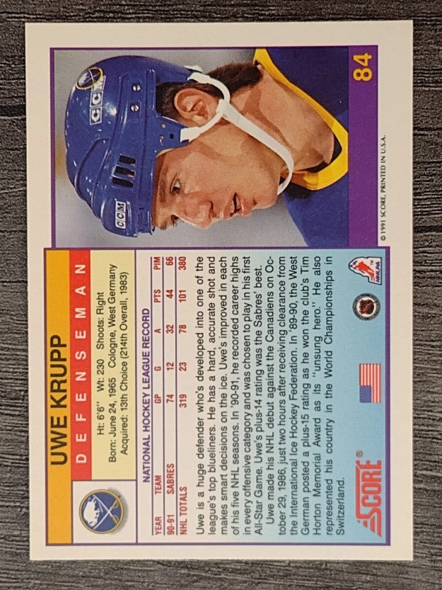1991-92 Score American #84 Uwe Krupp