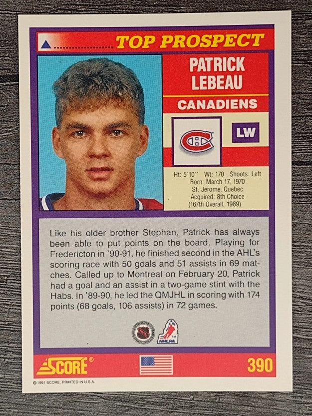 1991-92 Score American #390 Patrick Lebeau RC