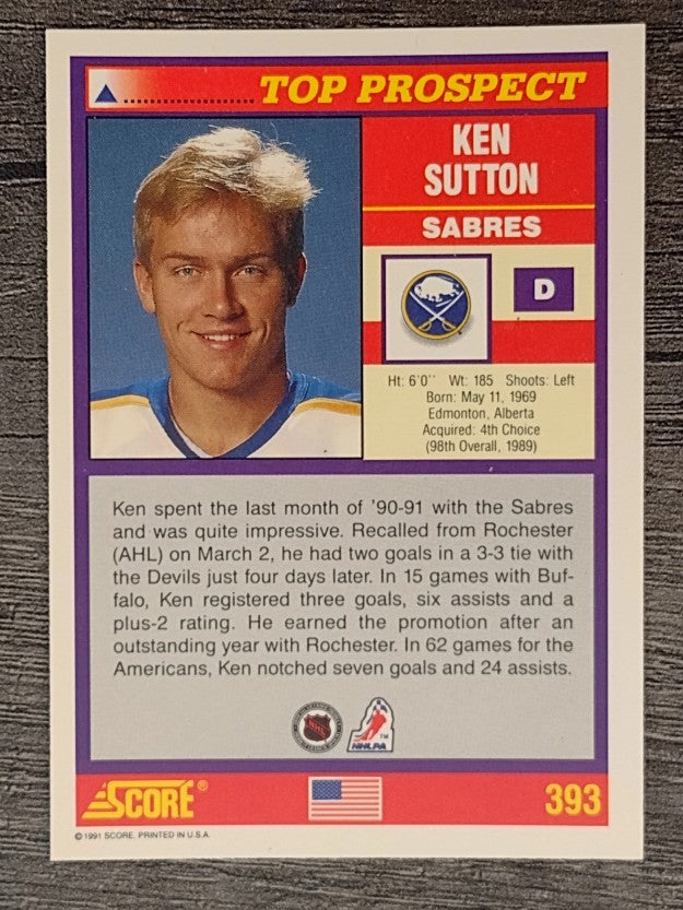 1991-92 Score American #393 Ken Sutton RC
