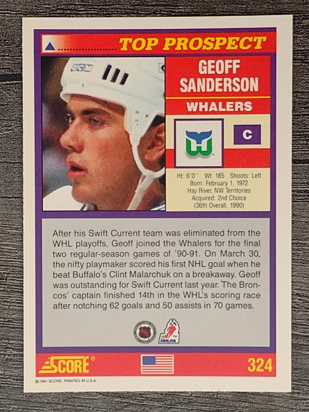1991-92 Score American #324 Geoff Sanderson RC