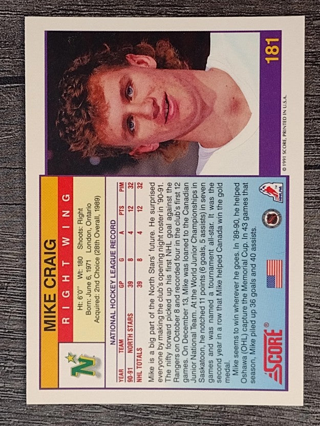 1991-92 Score American #181 Mike Craig
