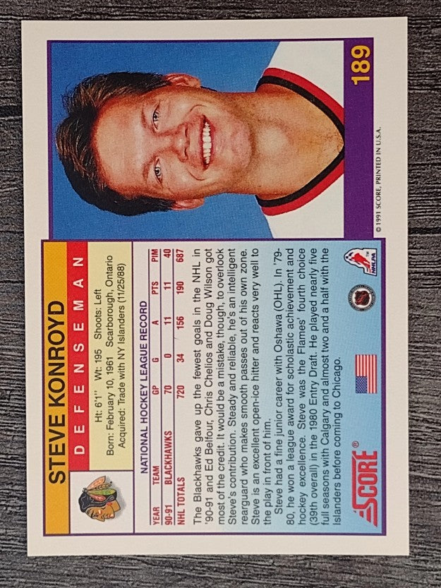 1991-92 Score American #189 Steve Konroyd