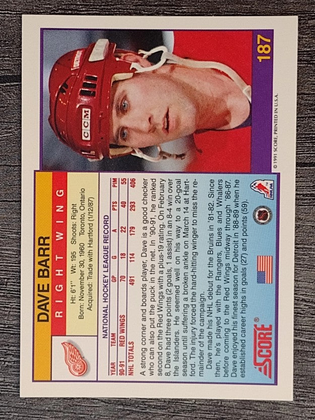 1991-92 Score American #187 Dave Barr