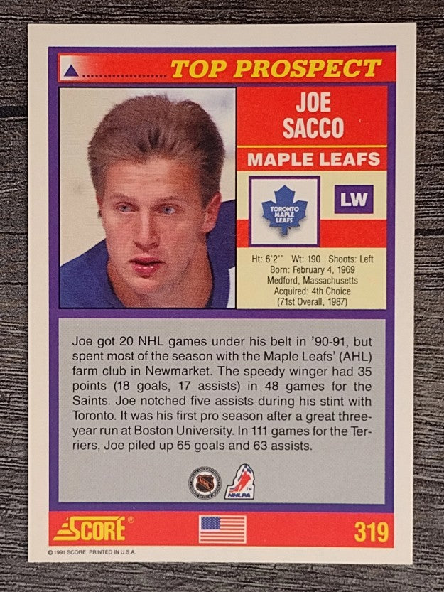 1991-92 Score American #319 Joe Sacco RC