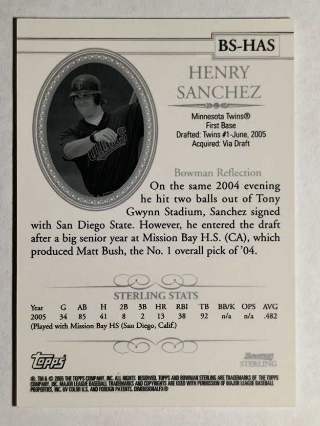 2005 Bowman Sterling #HAS Henry Sanchez RC