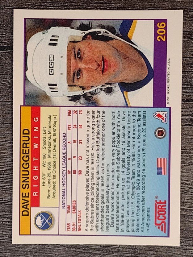 1991-92 Score American #206 Dave Snuggerud