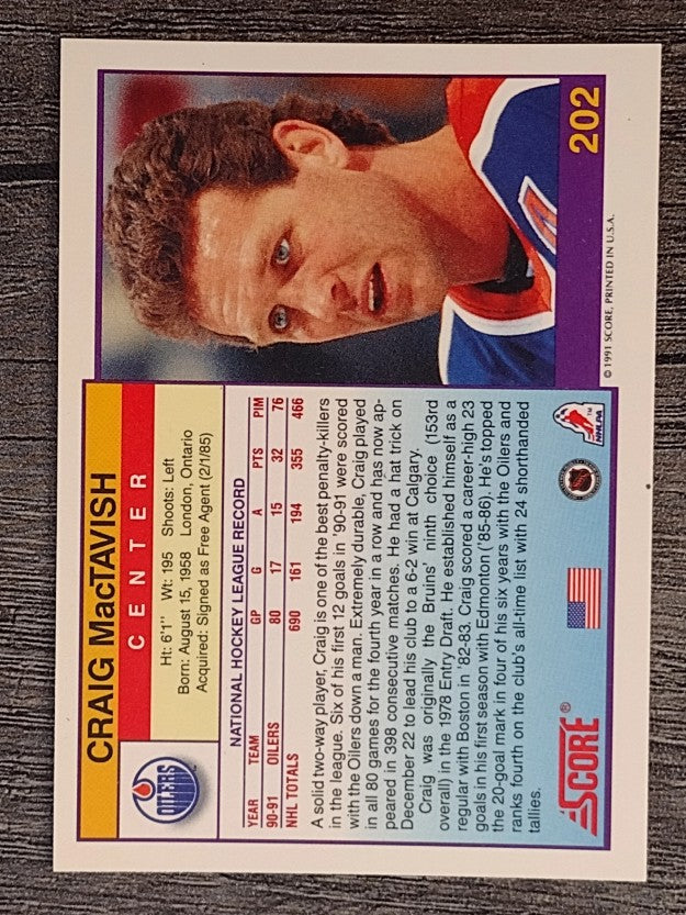 1991-92 Score American #202 Craig MacTavish