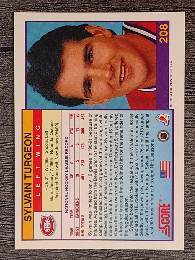 1991-92 Score American #208 Sylvain Turgeon