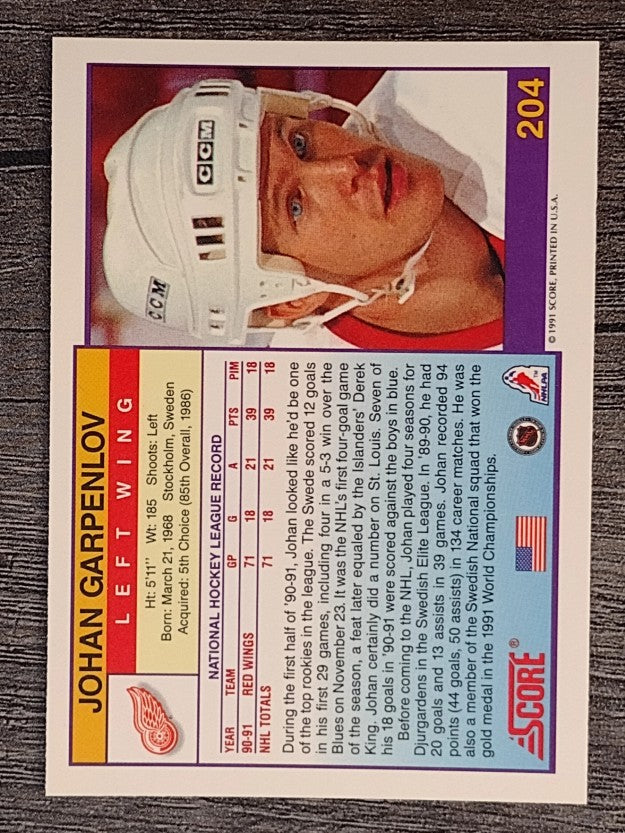 1991-92 Score American #204 Johan Garpenlov