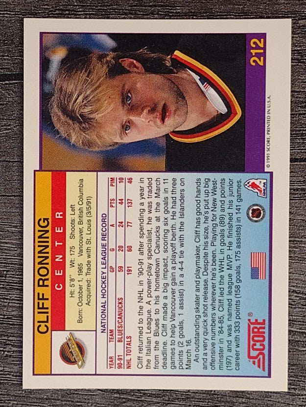 1991-92 Score American #212 Cliff Ronning