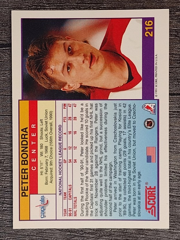 1991-92 Score American #216 Peter Bondra