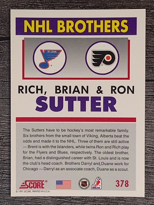 1991-92 Score American #378 Sutter Brothers/Rich Sutter/Brian Sutter/Ron Sutter