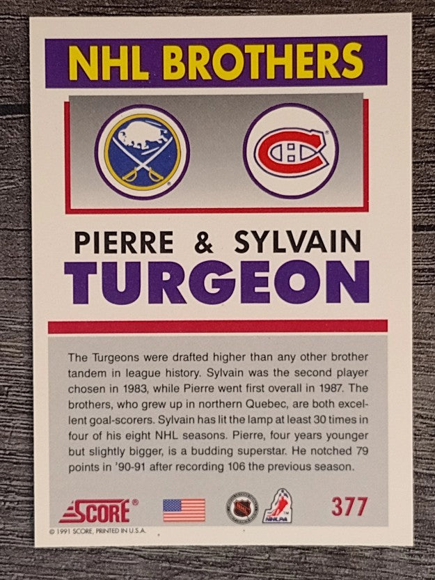 1991-92 Score American #377 The Turgeon Brothers/Pierre Turgeon/Sylvain Turgeon