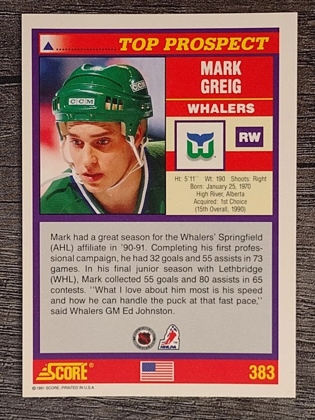 1991-92 Score American #383 Mark Greig TP