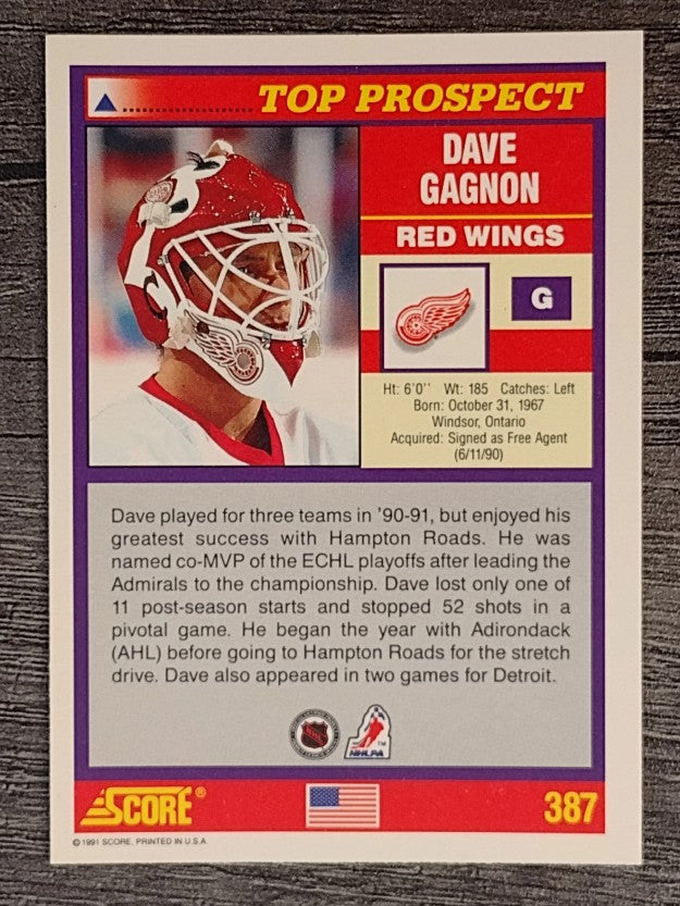 1991-92 Score American #387 Dave Gagnon TP