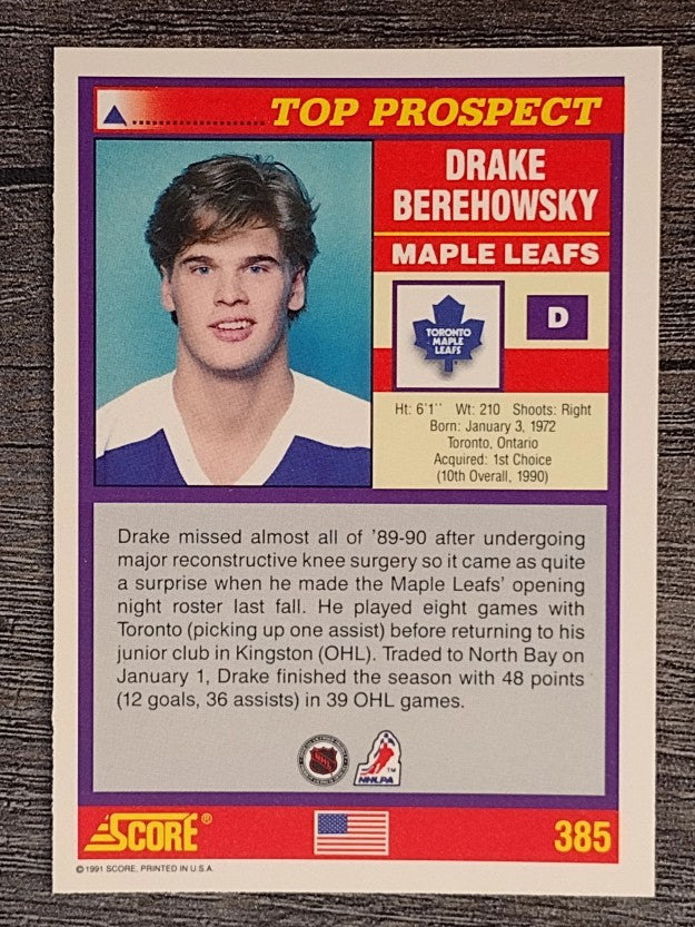 1991-92 Score American #385 Drake Berehowsky TP