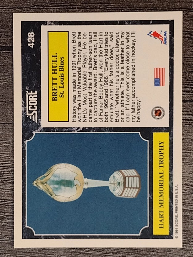 1991-92 Score American #428 Brett Hull/Hart Memorial Trophy
