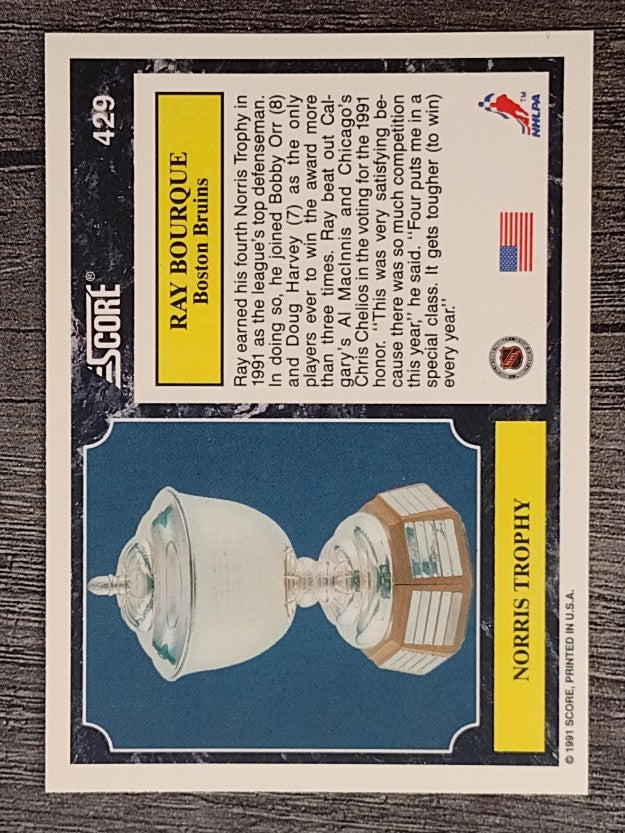 1991-92 Score American #429 Ray Bourque/Norris Trophy