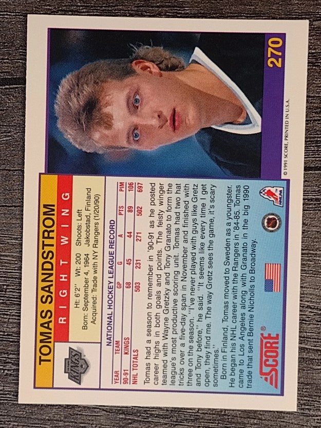 1991-92 Score American #270 Tomas Sandstrom