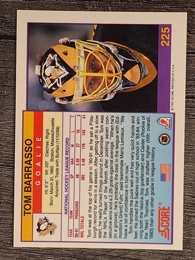 1991-92 Score American #225 Tom Barrasso