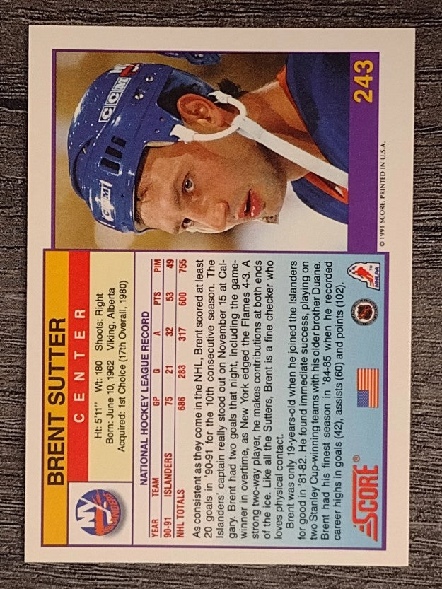 1991-92 Score American #243 Brent Sutter