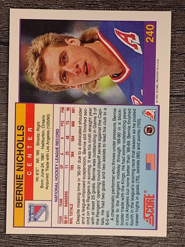 1991-92 Score American #240 Bernie Nicholls