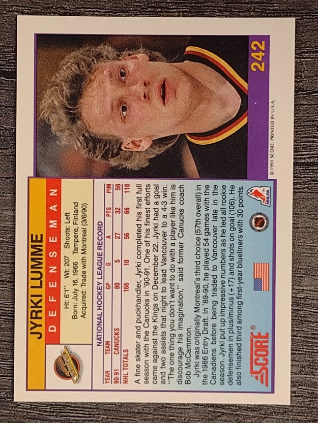 1991-92 Score American #242 Jyrki Lumme