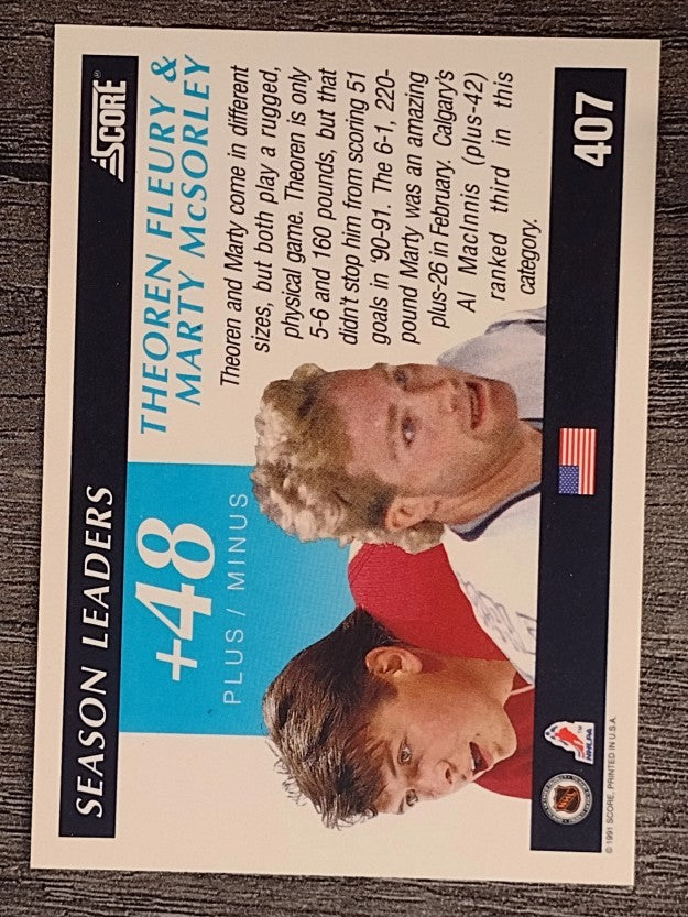 1991-92 Score American #407 Theo Fleury SL/Marty McSorley SL