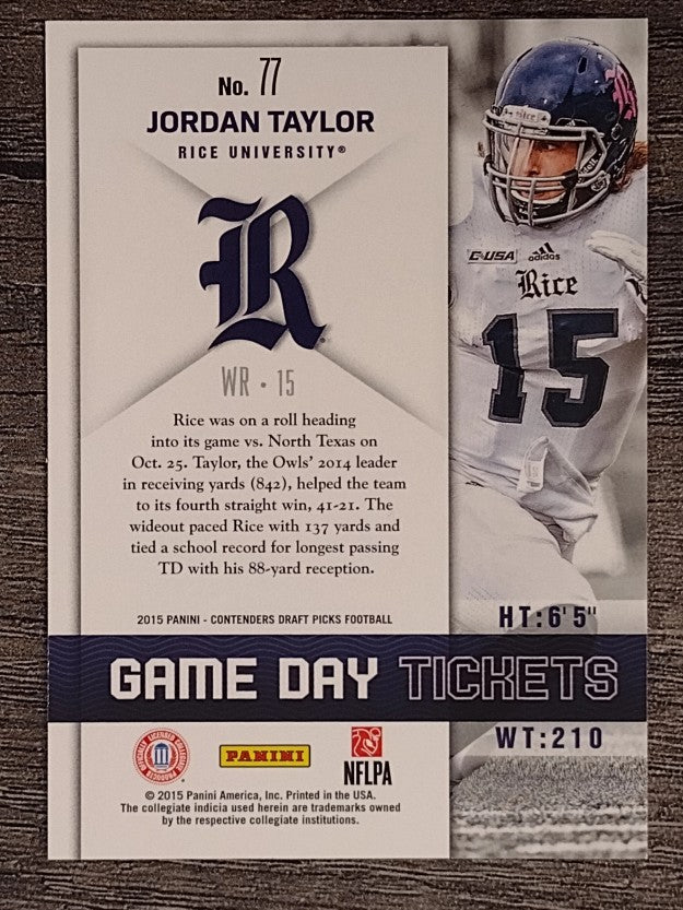 2015 Panini Contenders Draft Picks Game Day Tickets #77 Jordan Taylor