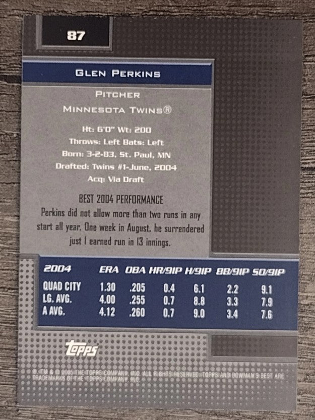 2005 Bowman's Best #87 Glen Perkins FY RC