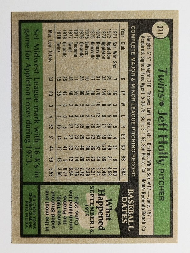 1979 Topps #371 Jeff Holly RC (EXMT)