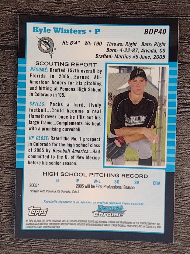2005 Bowman Chrome Draft #BDP40 Kyle Winters FY RC