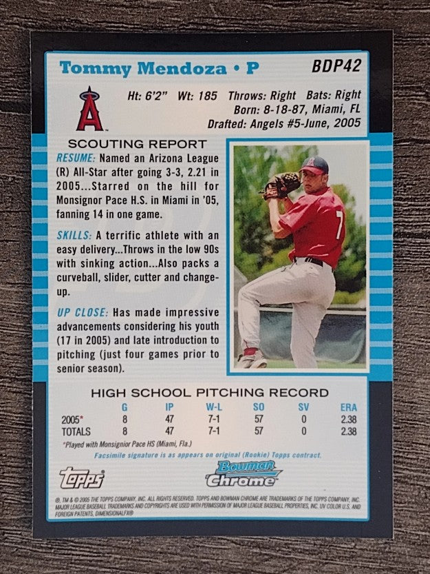 2005 Bowman Chrome Draft #BDP42 Tommy Mendoza FY RC