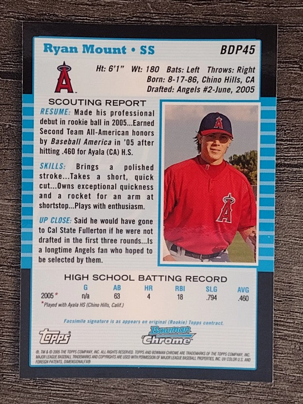 2005 Bowman Chrome Draft #BDP45 Ryan Mount FY RC