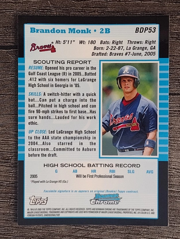 2005 Bowman Chrome Draft #BDP53 Brandon Monk FY RC