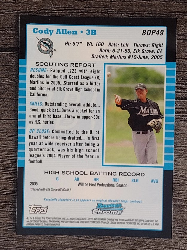 2005 Bowman Chrome Draft #BDP49 Cody Allen FY RC