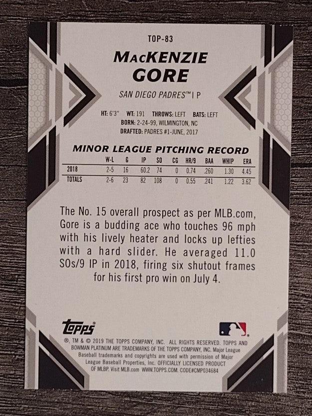 2019 Bowman Platinum Top Prospects #TOP83 Mackenzie Gore