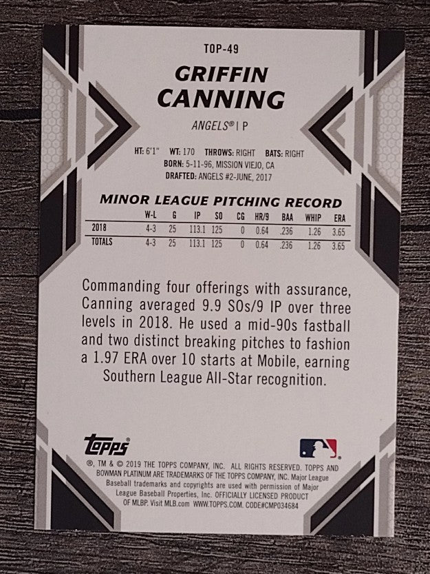 2019 Bowman Platinum Top Prospects #TOP49 Griffin Canning