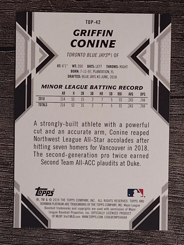 2019 Bowman Platinum Top Prospects #TOP42 Griffin Conine