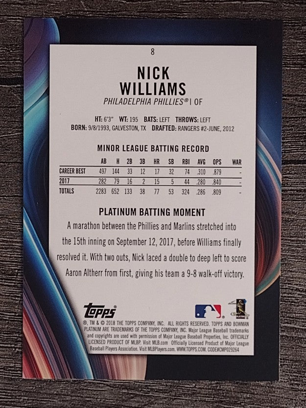 2018 Bowman Platinum #8 Nick Williams RC