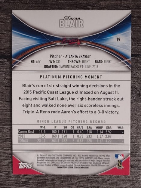 2016 Bowman Platinum #19 Aaron Blair RC