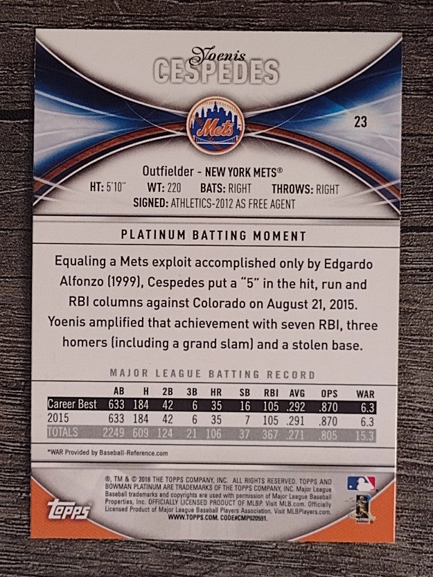 2016 Bowman Platinum #23 Yoenis Cespedes