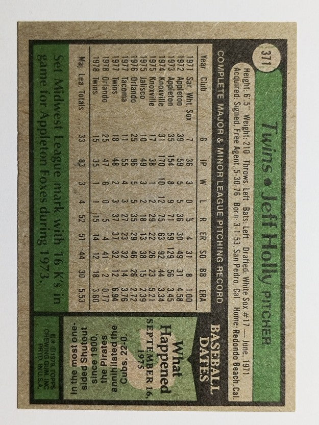 1979 Topps #371 Jeff Holly RC (EXMT)