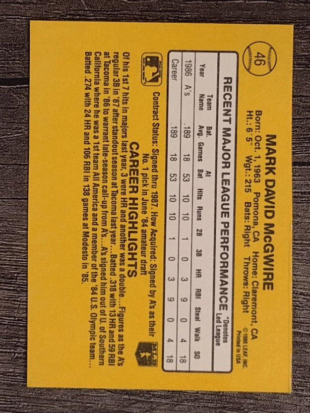 1987 Donruss #46 Mark McGwire (NM)