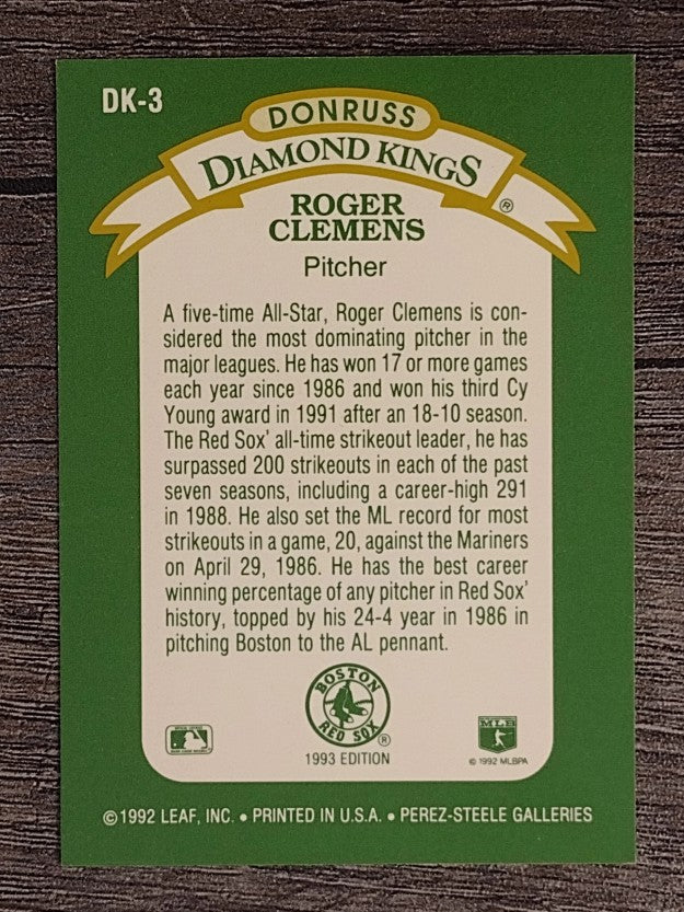 1993 Donruss Diamond Kings #DK3 Roger Clemens (NM)