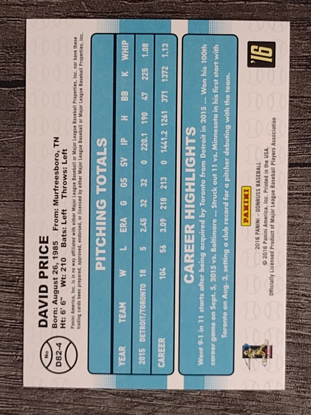 2016 Donruss '82 #4 David Price