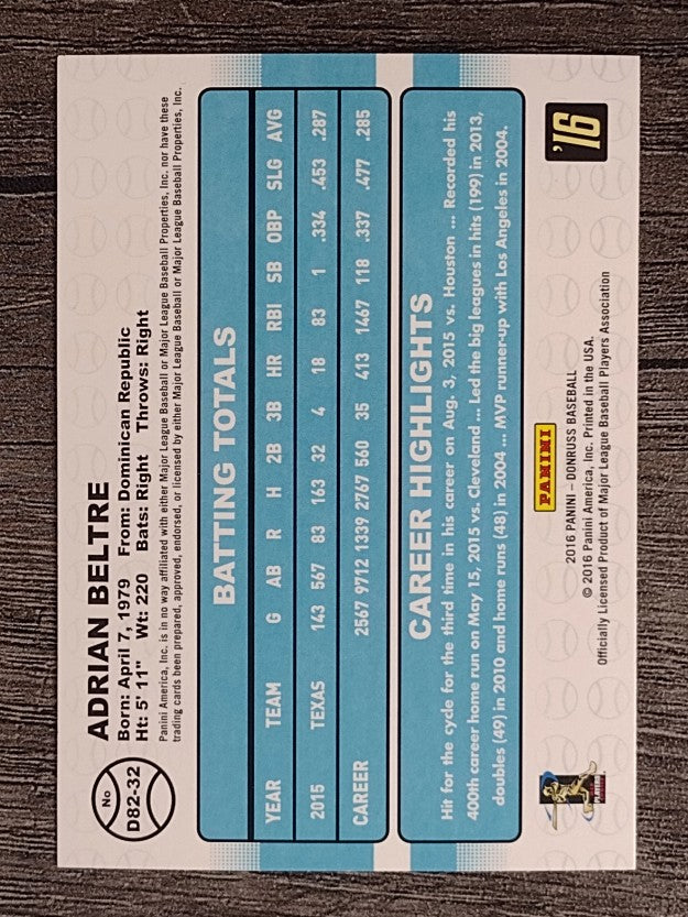 2016 Donruss '82 #32 Adrian Beltre