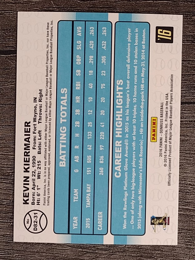 2016 Donruss '82 #31 Kevin Kiermaier