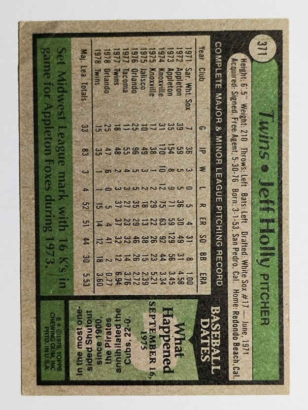 1979 Topps #371 Jeff Holly RC (GOOD)